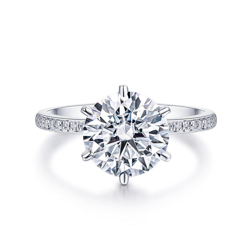 18K white gold moissanite pave solitaire engagement ring