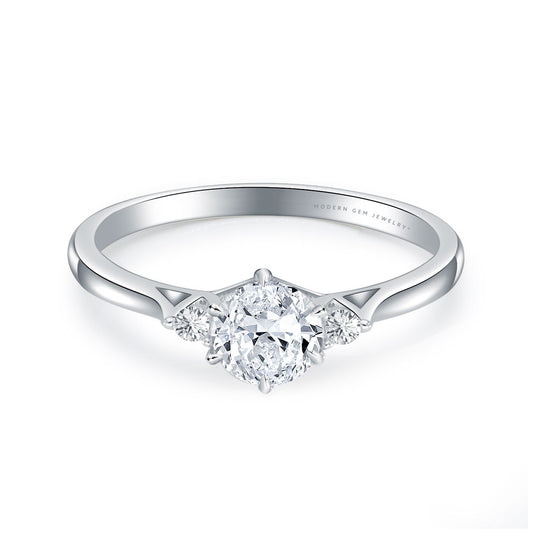 Prong Set Oval Diamond Three Stone Engagement Ring