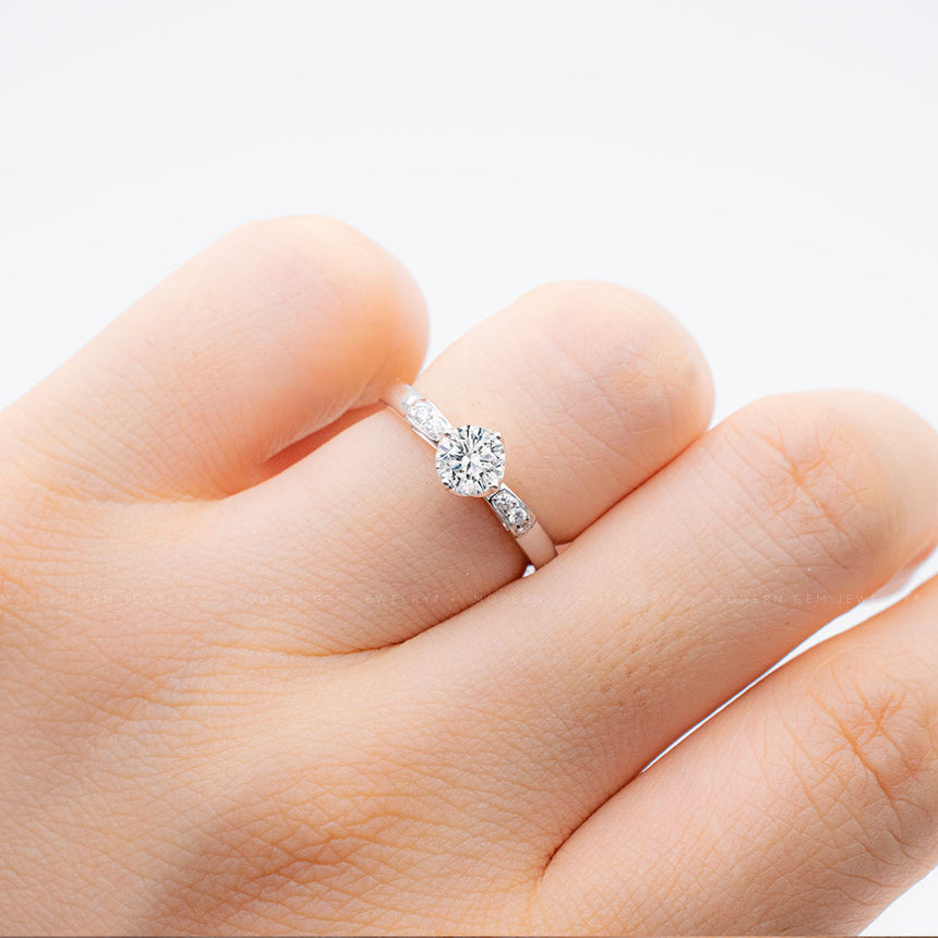 Moissanite Pave on Oval Moissanite 18K White Gold Engagement Ring