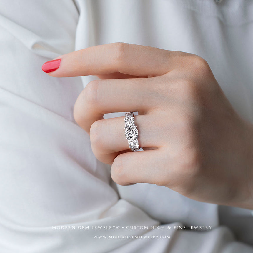 Vintage-Inspired Three Stone Lab Diamond Engagement Ring