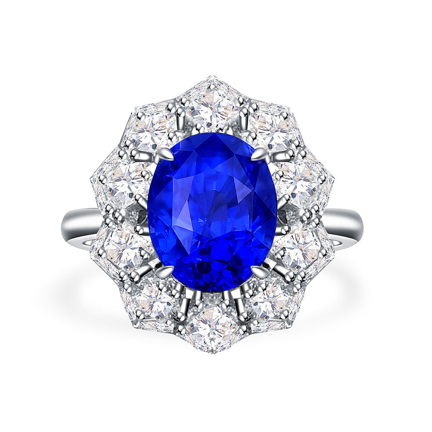 Vintage Royal Blue Natural Sapphire and Diamond White Gold Ring