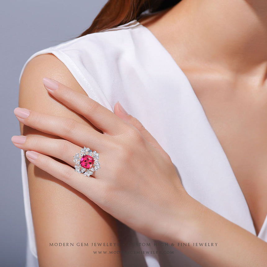 Tourmaline Ring High End In White Gold | Custom Rings | Modern Gem Jewelry | Saratti