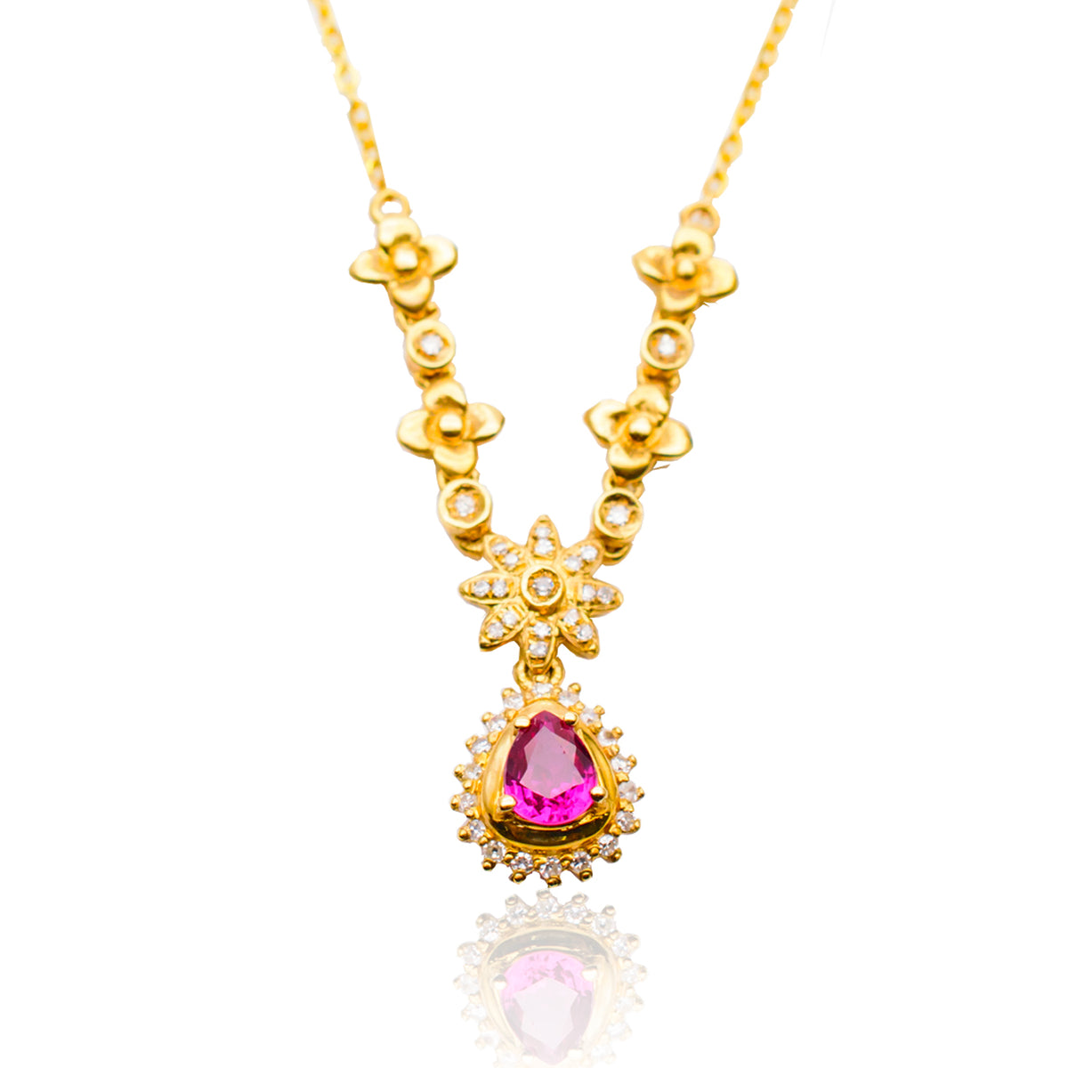 Red Ruby Necklace & Diamonds In 18K Yellow Gold | Saratti