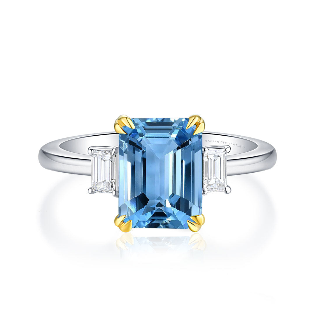 Aquamarine Engagement Ring with Gold  Prongs | 8 carat Santa Maria Aquamarine | Modern Gem Jewelry | Saratti