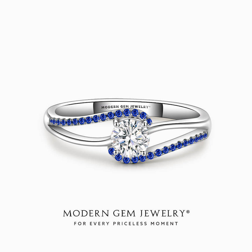 White Gold Diamond and Sapphire Engagement Ring