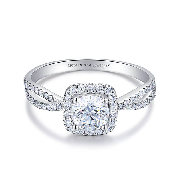 18K white gold split shank diamond engagement ring