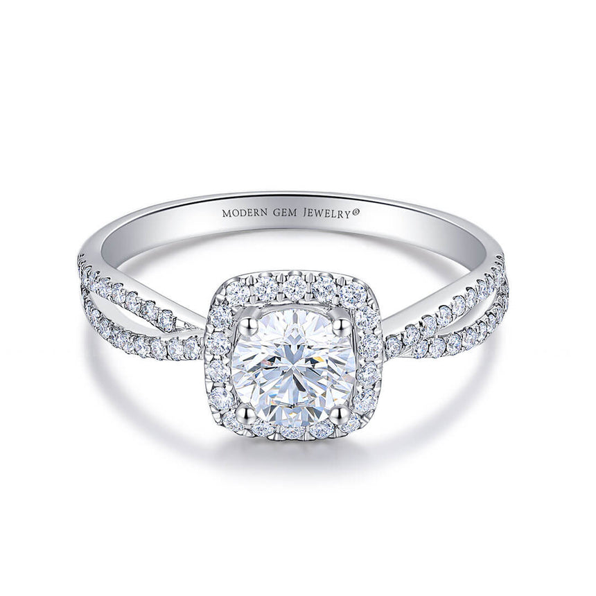 18K white gold split shank diamond engagement ring