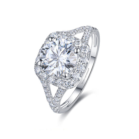 18K White Gold Split Shank Prong Set Round Diamond Engagement Ring