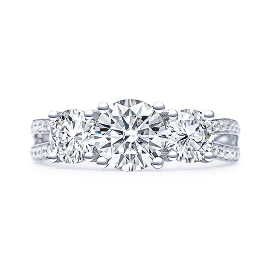 Moissanite Pave Vintage Engagement Ring Three Stone Moissanite Ring with Split Shank Design | Modern Gem Jewelry | Saratti Jewelry