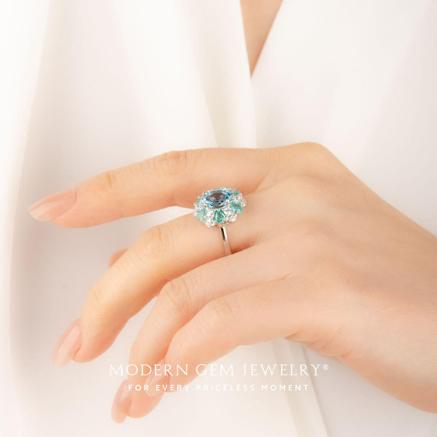 18K White Gold Natural Blue Topaz Engagement Ring