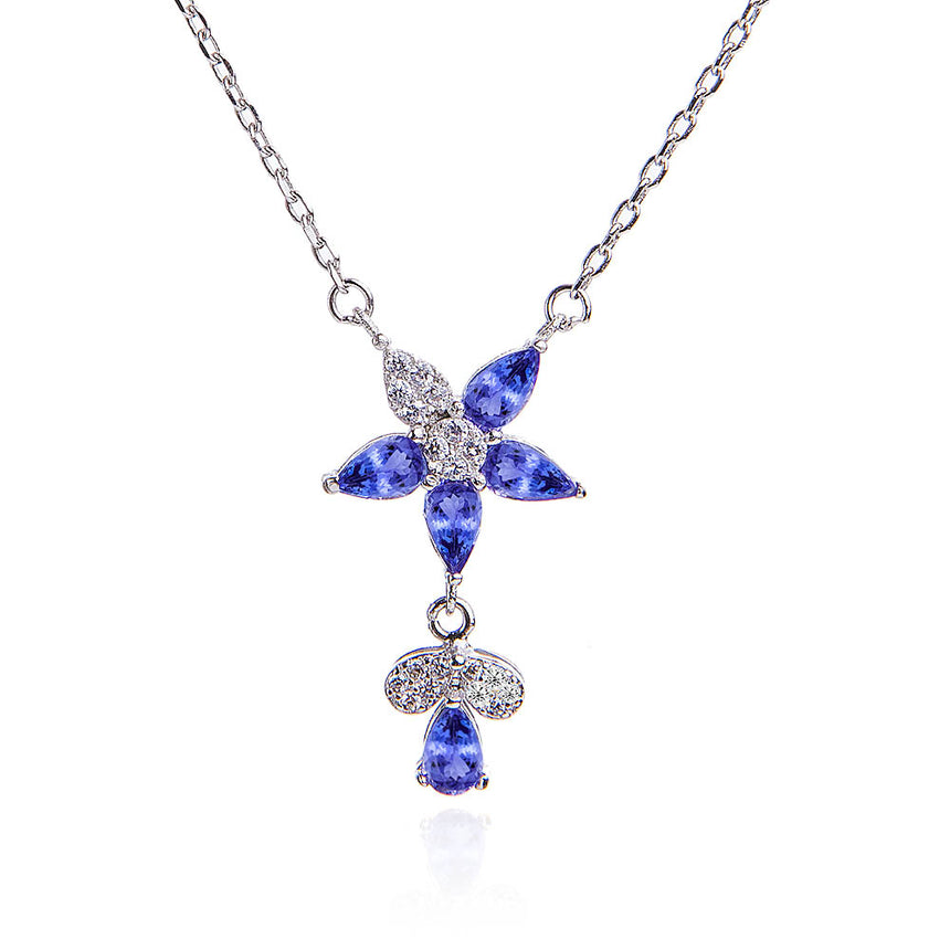 Tanzanite Necklace and Diamonds 18K White Gold | Saratti