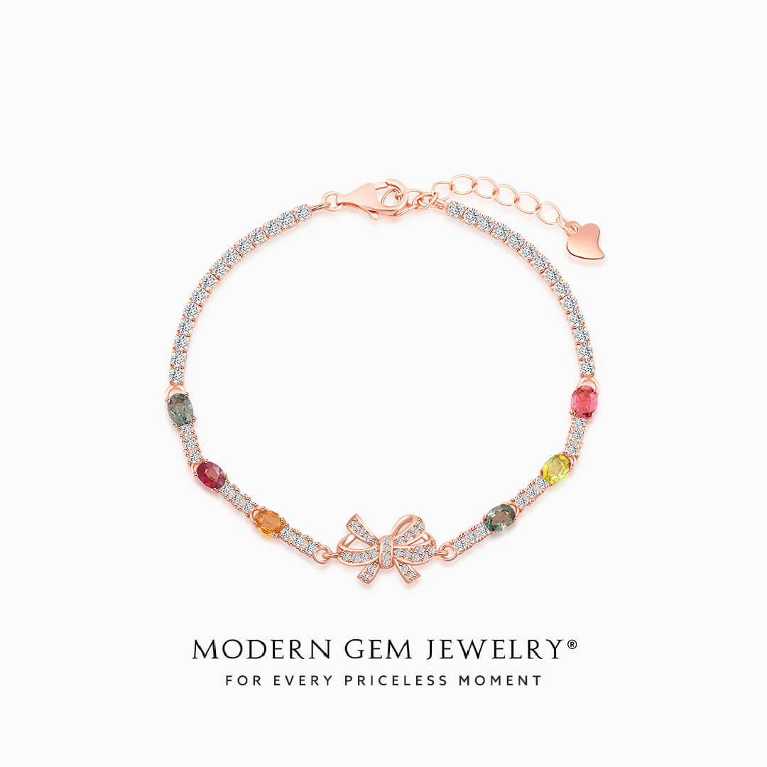 18K Rose Gold Bracelet with Tourmaline and Natural Diamonds  | Modern Gem Jewelry