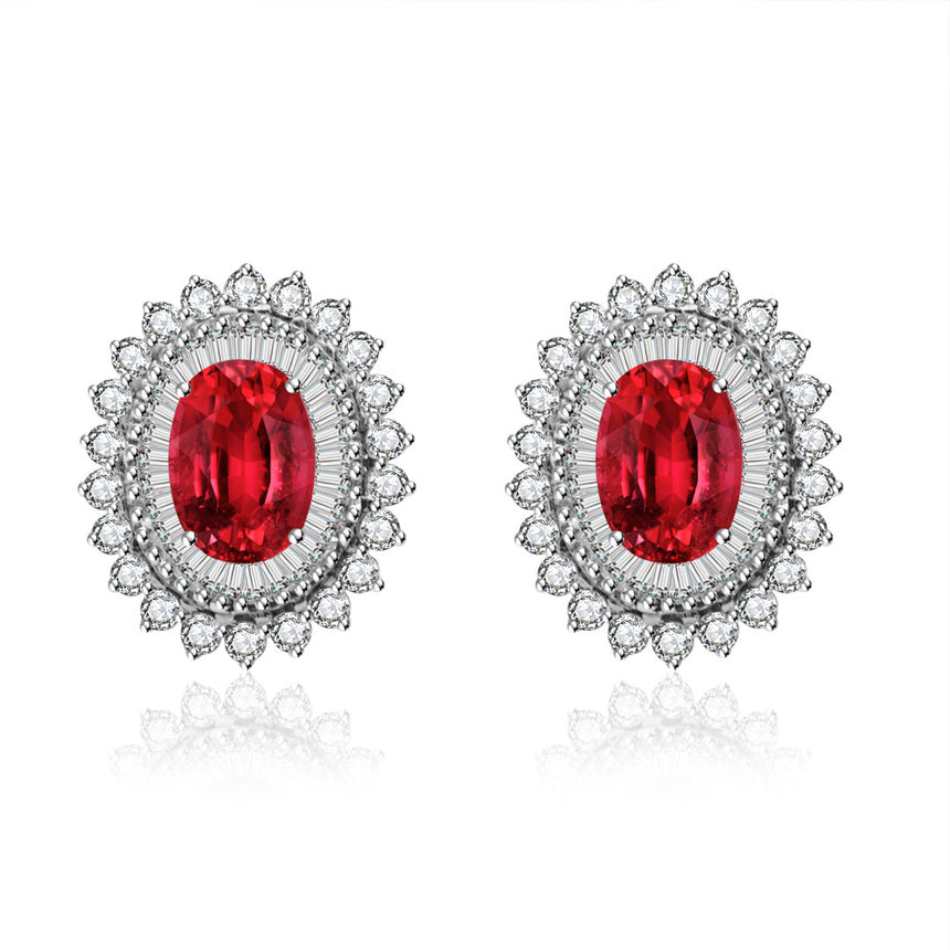 Ruby Earrings with Diamonds In White Gold | Custom Earrings| Modern Gem Jewelry