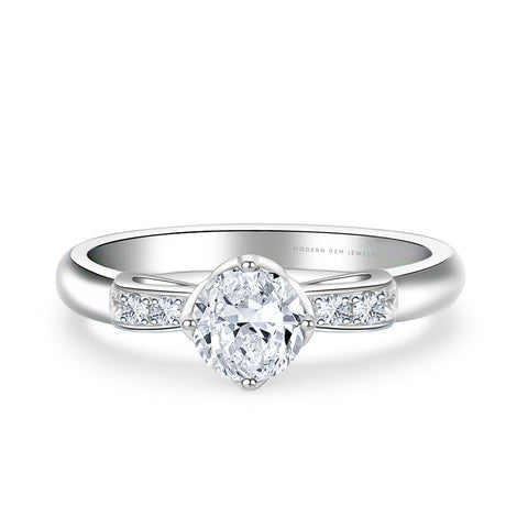 18K White Gold Oval Moissanite Engagement Ring