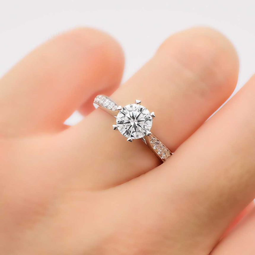 Six Heart Prong Solitaire Moissanite Ring