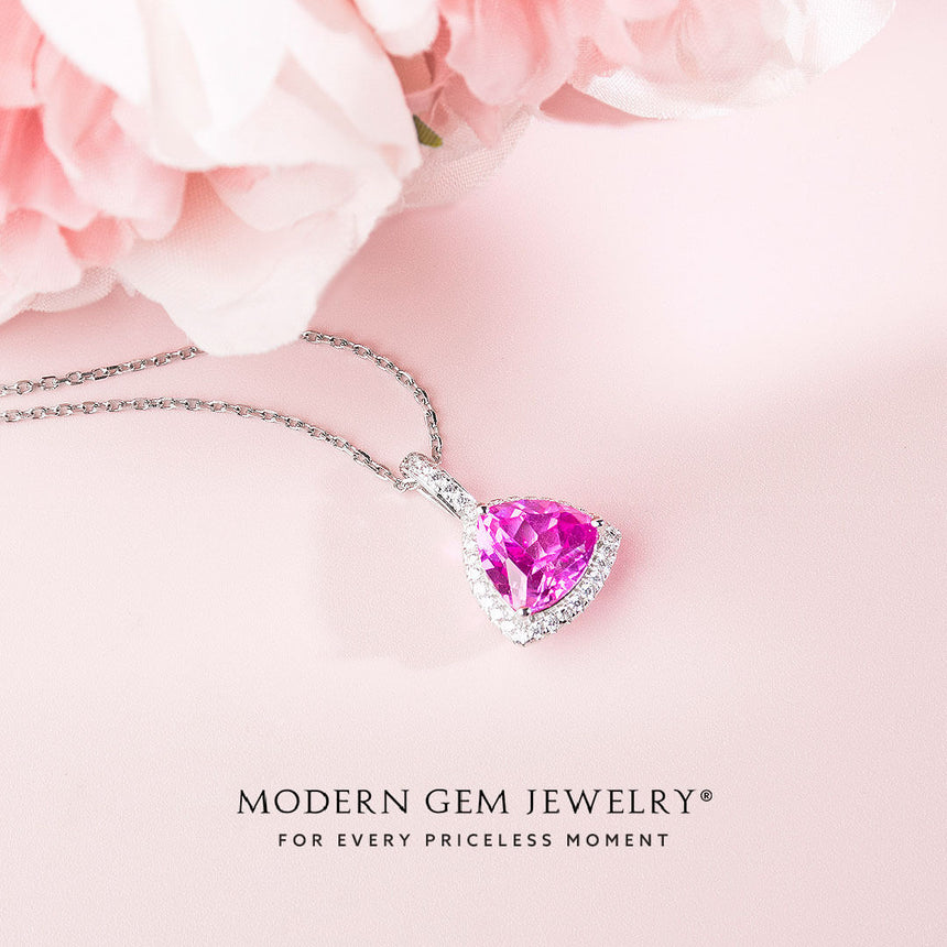 Natural Pink Topaz Halo Chain Necklace | Saratti  | Modern Gem Jewelry