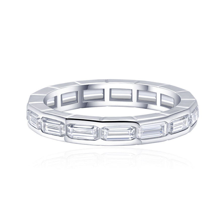 Bezel Set Diamond Emerald Cut Band Channel Set in White Gold | Modern Gem Jewelry | Saratti