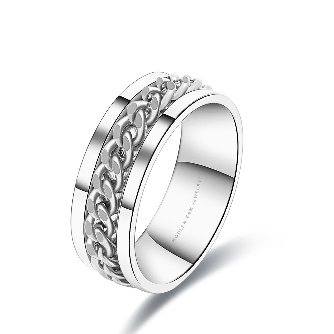 El Cubano Cuban Link Ring  and White Gold For Men | Custom Made Wedding Bands | Modern Gem Jewelry | Saratti