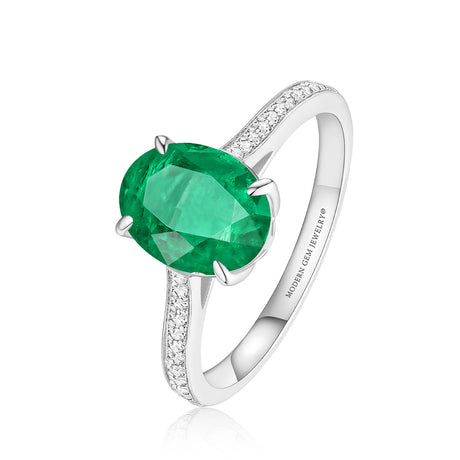 Oval 2 Carat Natural Emerald and Diamond Ring