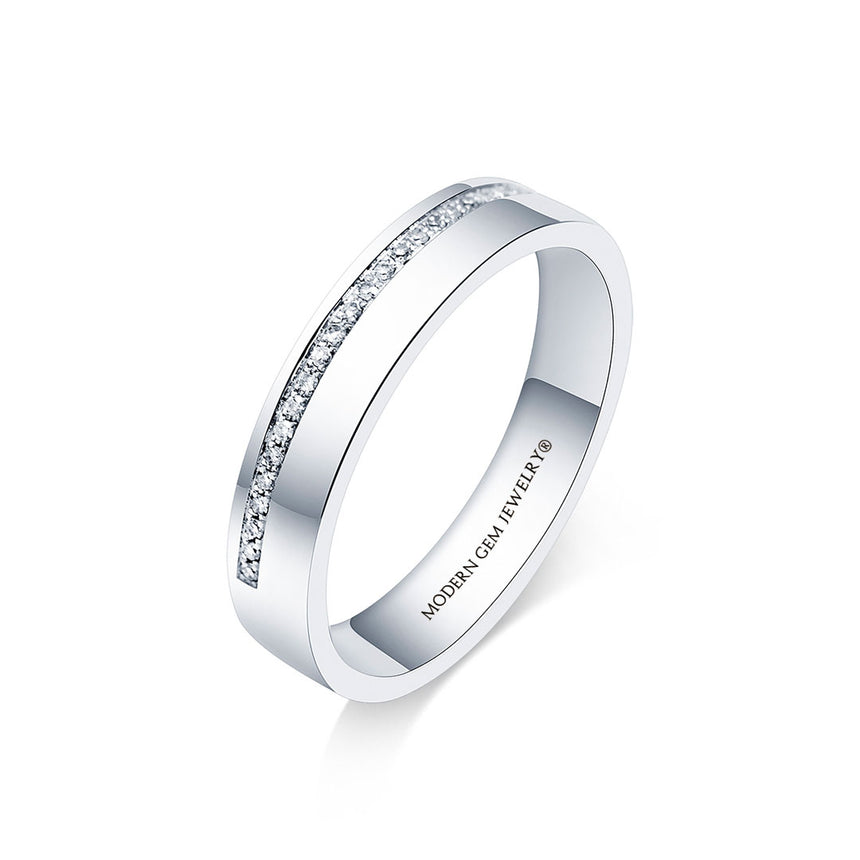 Thin Mens Wedding Band In White Gold | Custom Men Ring | Modern Gem Jewelry | Saratti