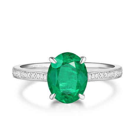 2 carat Emerald Ring in 18K White Gold  | Modern Gem Jewelry | Saratti