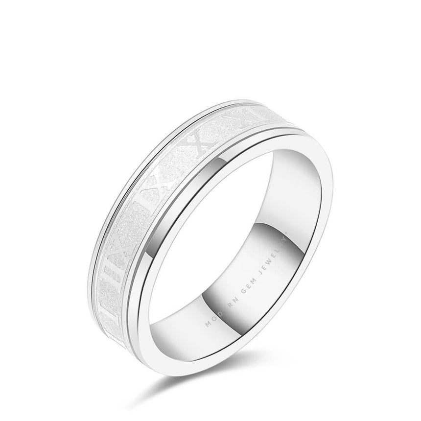 oman Numeral Ring | For Men Wedding Band in 18K White Gold | Modern Gem Jewelry | Saratti