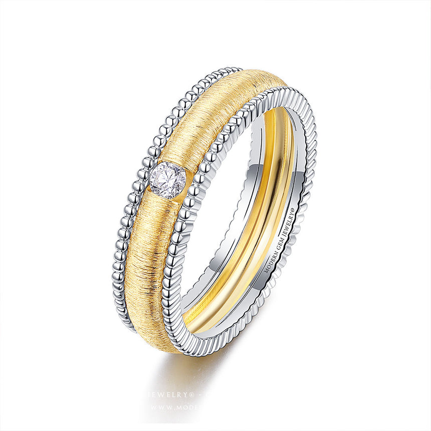 Two Tone Mens Wedding Band In Yellow & White Gold| Custom Men Engagement Ring | Modern Gem Jewelry | Saratti
