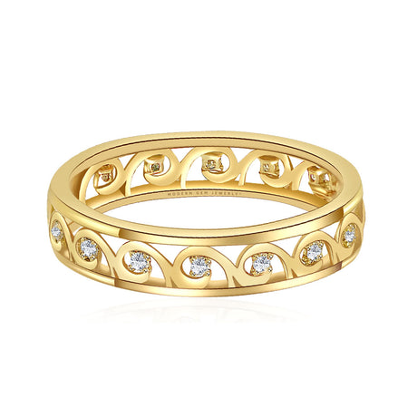 Art Deco Wedding Band with Diamonds in 18K Yellow Gold | Custom Made Wedding Band | Modern Gem Jewelry | Saratti