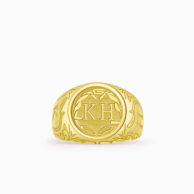 Mens Initial Ring in 18K Yellow Gold | Modern Gem Jewelry |  Saratti