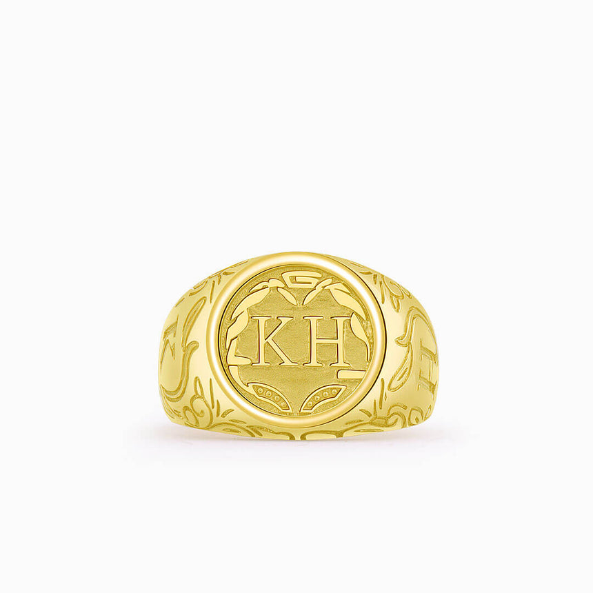 Mens Initial Ring in 18K Yellow Gold | Modern Gem Jewelry | Saratti