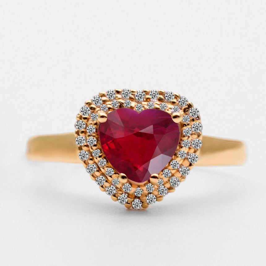 Ruby Rings in 18K Rose Gold | Heart Shape Ruby and Diamonds  Ring | Modern Gem Jewelry | Saratti