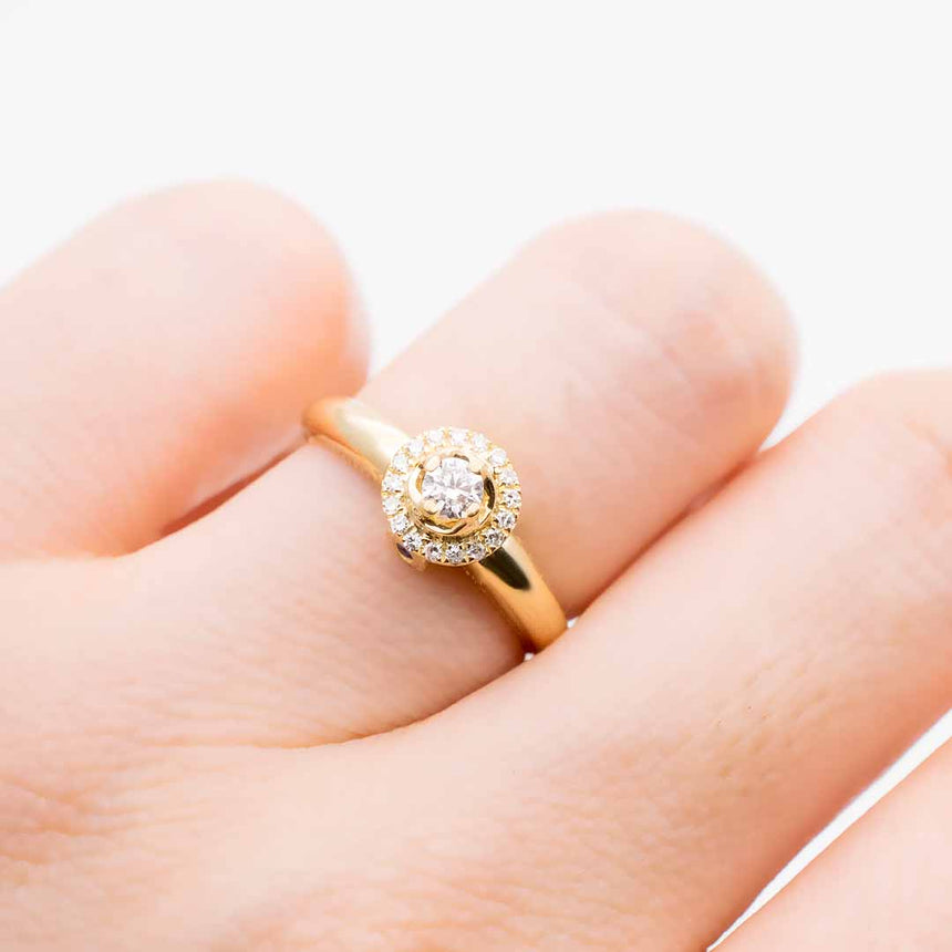 four prong diamond halo natural diamond engagement ring in Yellow Gold