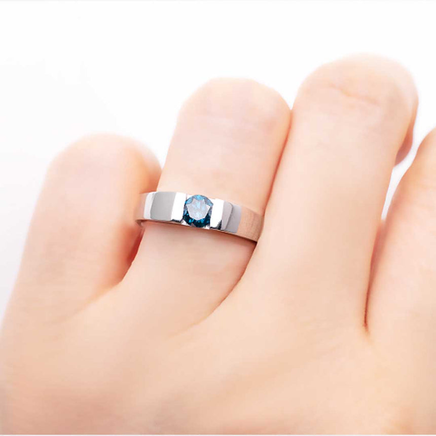 Blue Mens Wedding Band In White Gold| Custom Men Ring | Modern Gem Jewelry | Saratti