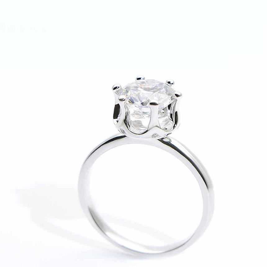 Moissanite Round Solitaire Engagement Ring in 18K White Gold