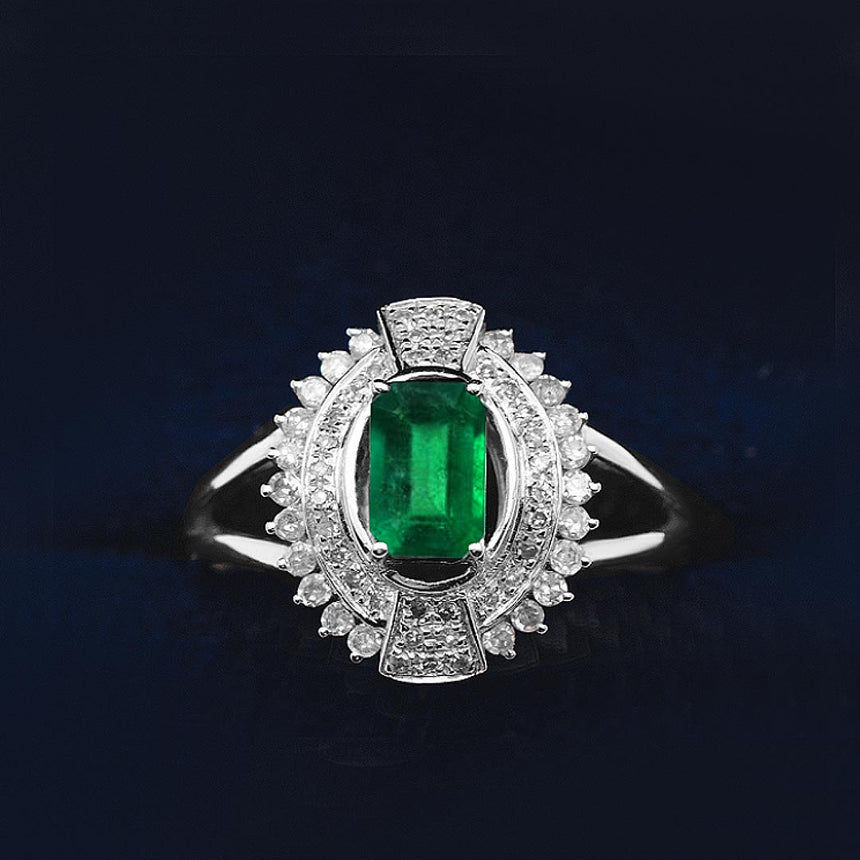 Natural Emerald Cut Emerald Estate Ring