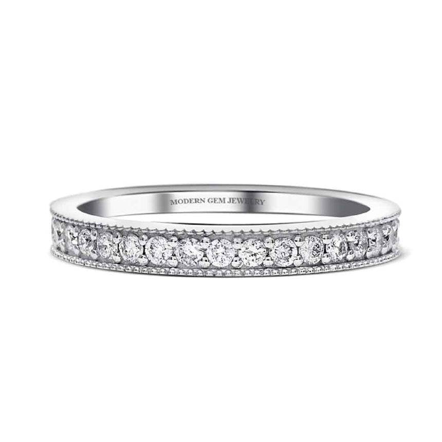 Milgrain Wedding Band with Diamonds in White Gold | Modern Gem Jewelry | Saratti