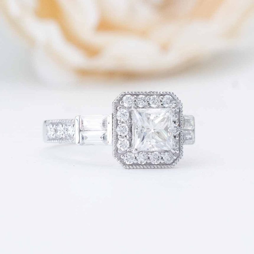 Milgrain Detailed Diamond Halo vintage engagement ring