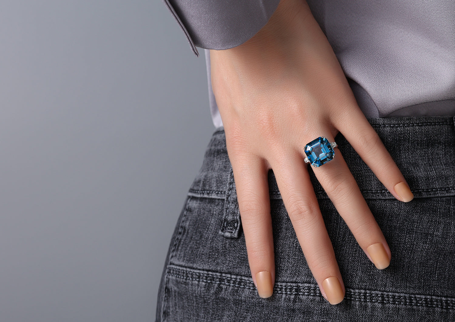 London Blue Topaz Engagement and wedding ring- Modern Gem Jewelry