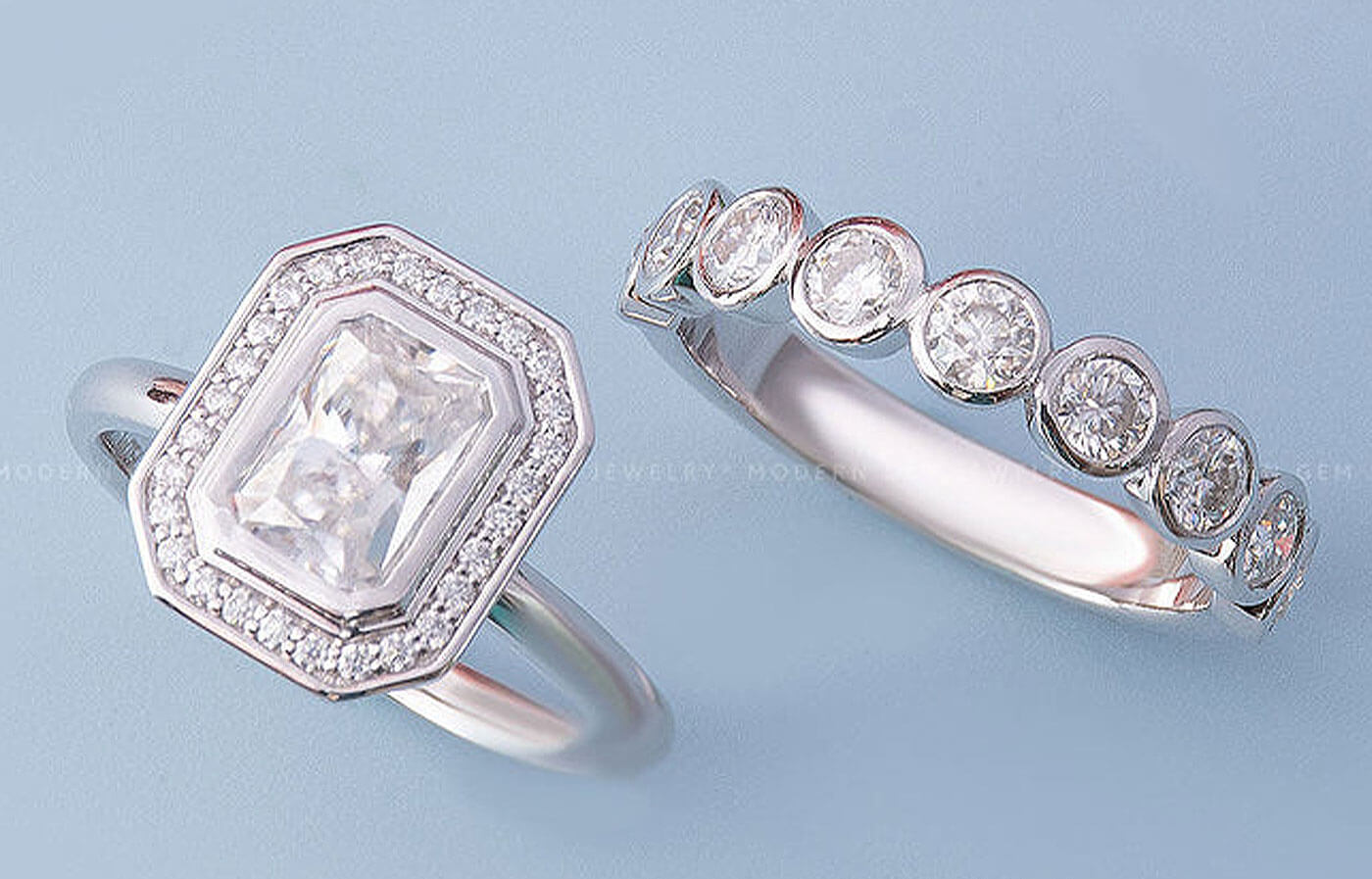 Bezel Radiant Cut Diamond Rings | Saratti