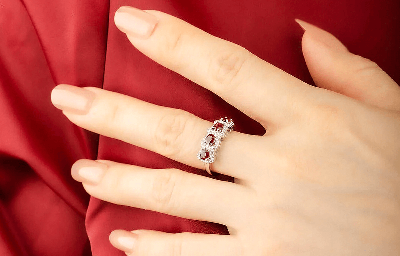 Red Ruby Ring on Hand | Modern Gem Jewelry | Saratti  