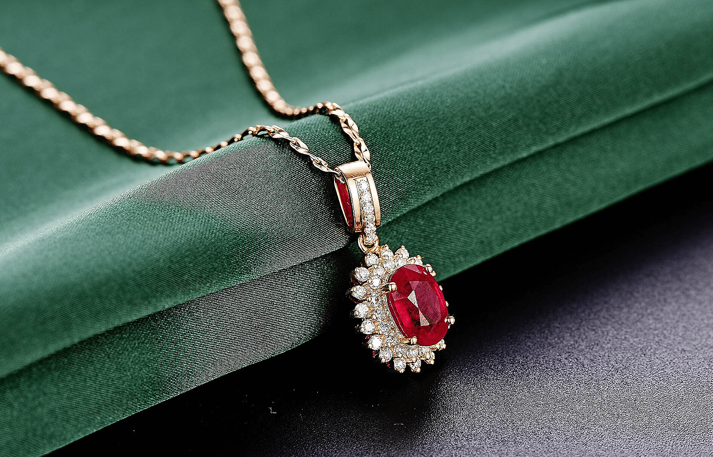 Pearl Necklace on Green Satin Sheet | Modern Gem Jewelry | Saratti