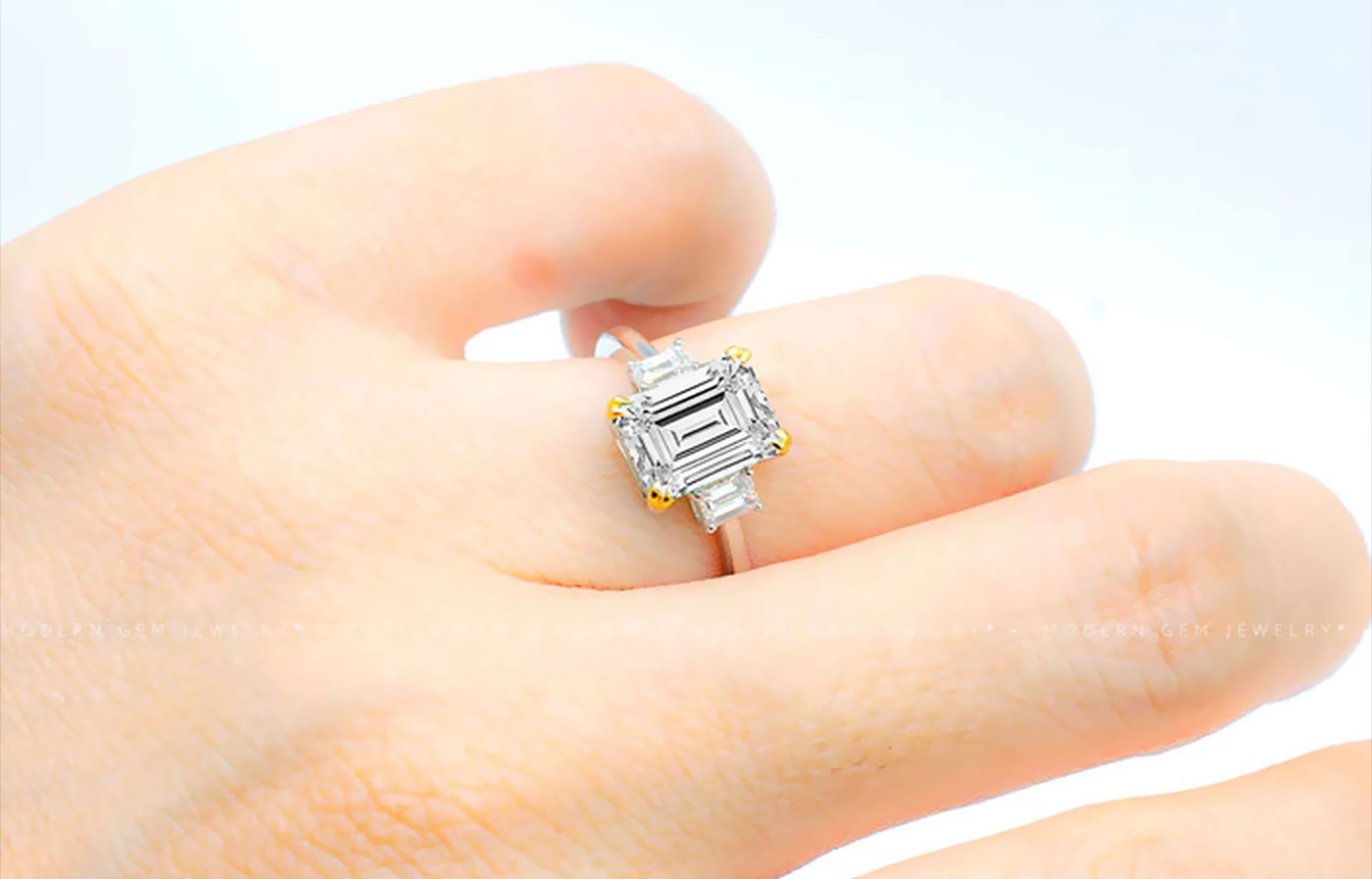 Beautiful Emerald Cut Diamond Ring on Woman's Finger | Saratti's Top 5 Budget Lab Diamond Engagement Rings- Affordable Elegance | Saratti