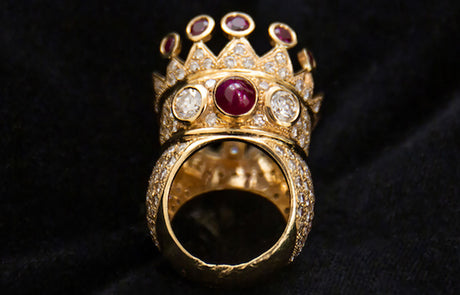 Tupac Gold, Diamond and Ruby Crown Ring |  Hip Hop is 50 - An Exploration of Hip Hop Jewelry Trends | Saratti 