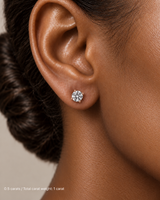 1.00 ct. tw. lab-grown round diamond studs in 14K rose gold, deep skin on-ear model | SARATTI