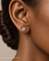 1.00 ct. tw. lab-grown round diamond studs in 18K yellow gold, deep skin on-ear model | SARATTI