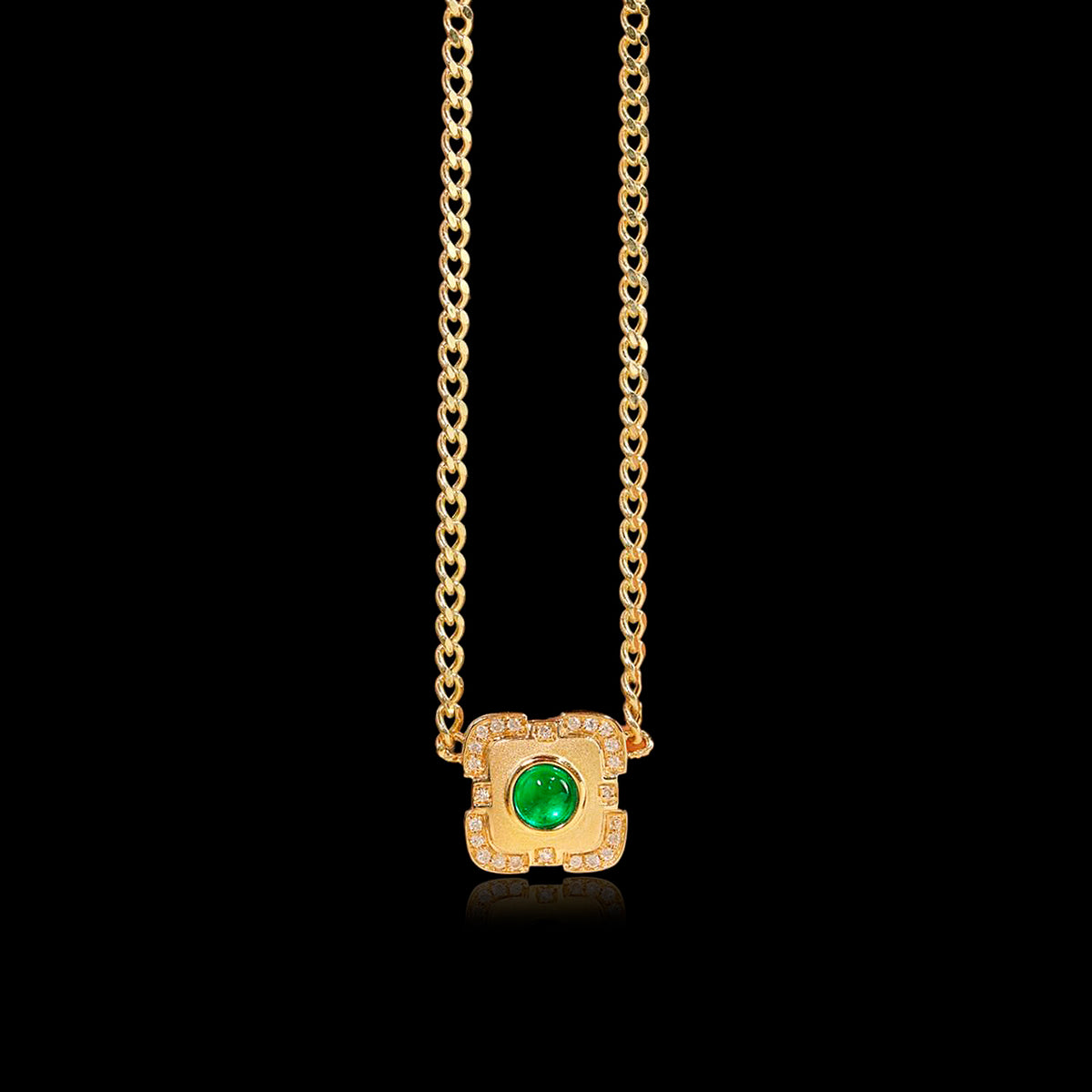 Jade Monarch: Swat Emerald Diamond Halo Pendant in 18K Yellow Gold