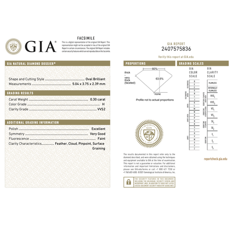 Natural Diamond Certificate GIA OVal Diamond H color VVS2 Excellent  | Saratti 