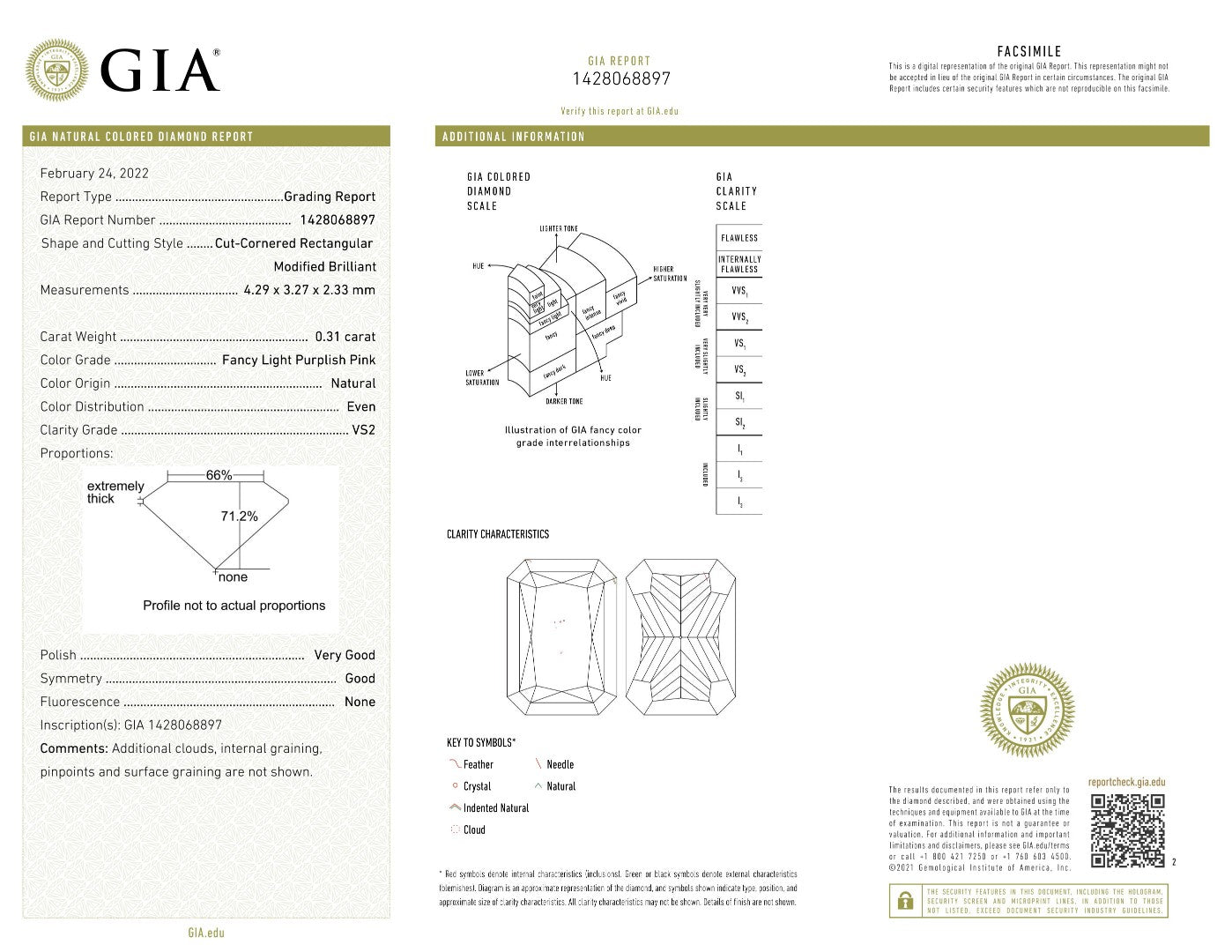 0.31carat Rectangular Cut GIA Certified Pink Hue | Sarattii