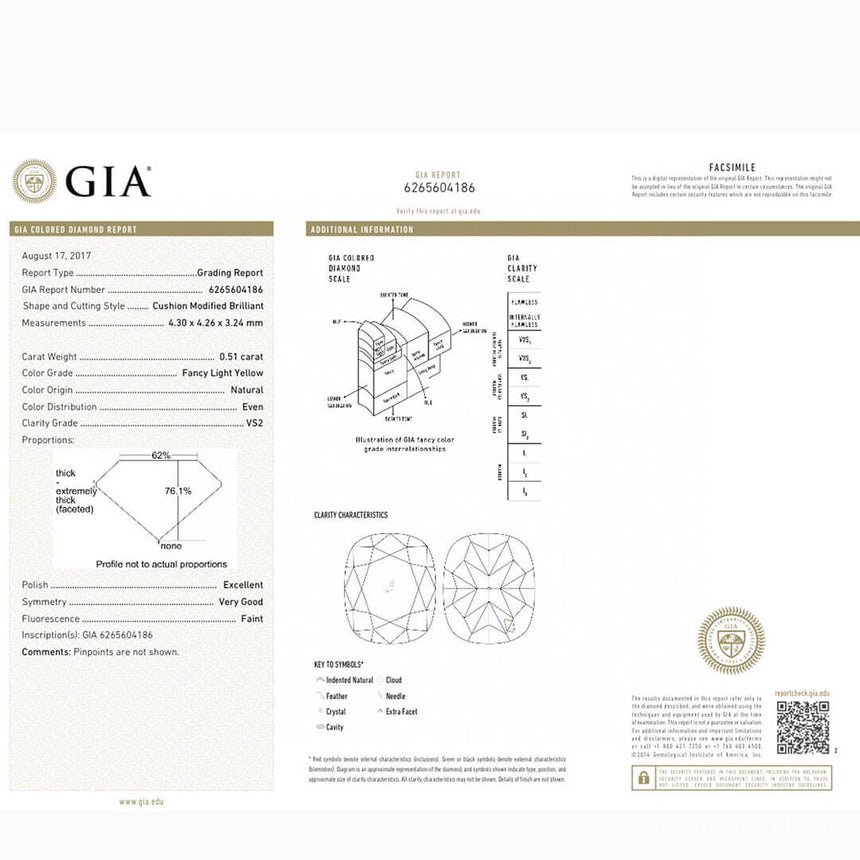 0.51ct Fancy Light Yellow Diamond Certificate