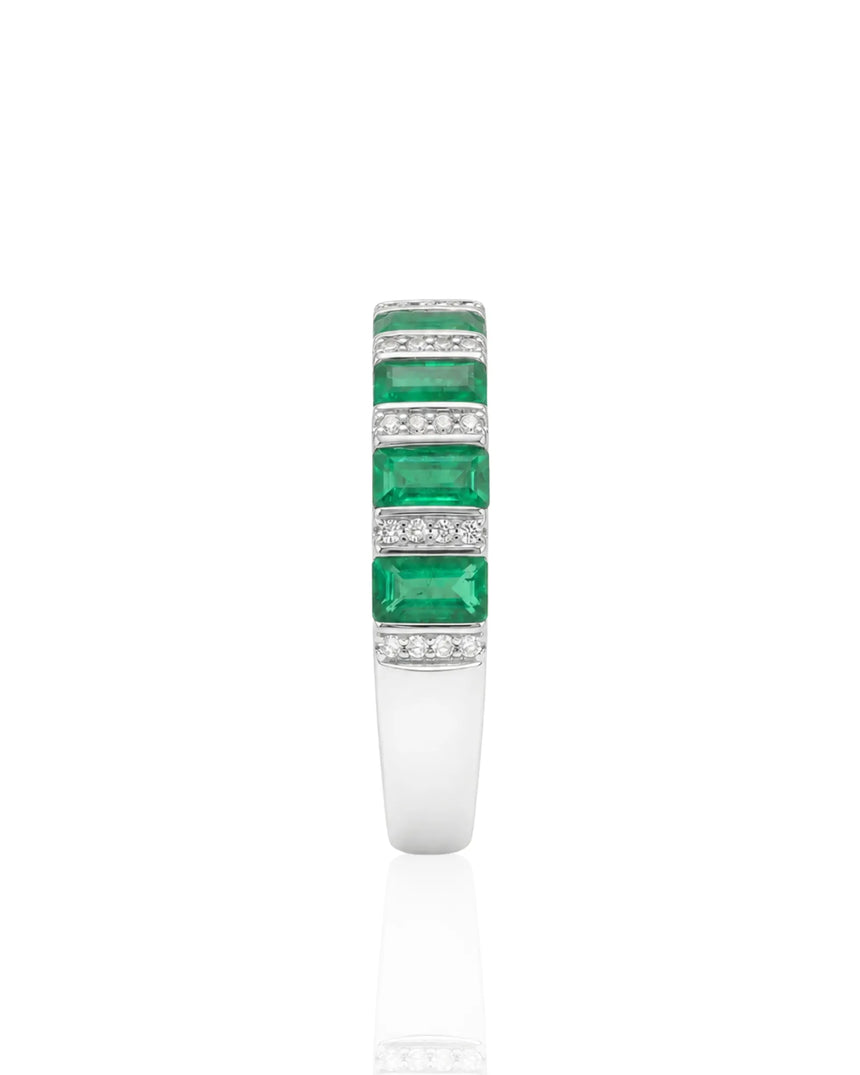 0.5 carat natural emerald band with round diamonds in 18K White Gold | SARATTI